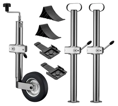 Image de Kit de remorque 10 pièces - Roue jockey - Béquilles - Cales de roue - Jusqu'à 362 kg