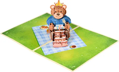 Produktbild von 3D Happy Birthday Karte, Pop-Up Karte Jubiläumskarte GeburtstagKarte, 3D Geburtstagsgrusskarte fuer Kinder, Bär Glückwunschkarte zum Kindergeburtstag von Mädchen & Jungen.