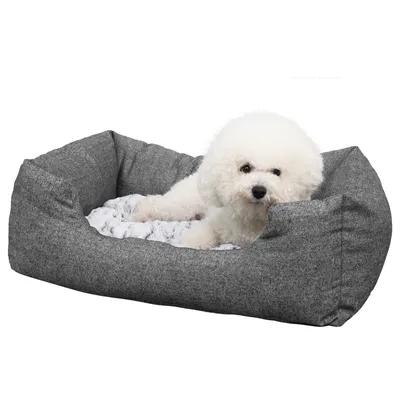 Produktbild von SONGMICS 60 x 22 x 50 cm Hundebett aus Polyester mit Wendekissen und Anti-Rutschboden Hundematte Rutschfest erhöhter Rand Grau PGW22G