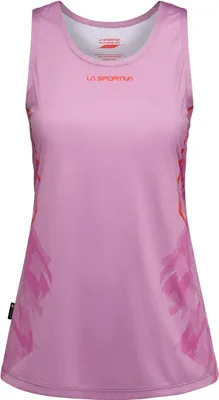 Pacer Tank W von La Sportiva; ärmelloses Damen-T-Shirt in Pink mit grafischem Design.