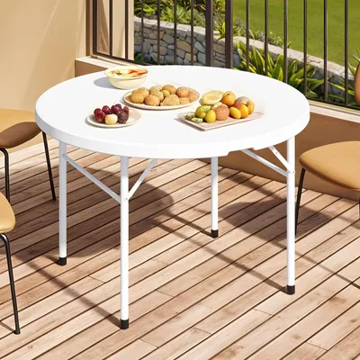 Produktbild von Balconera Gartentisch Rund Klapptisch Campingtisch mit Tragegriff, Wetterfest für Outdoor/Indoor, Ø 122 cm, Weiß