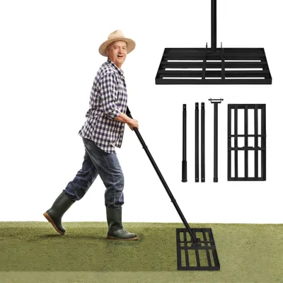 Produktbild von XMTECH Rasenrechen Rasen Rakel Lawn Leveling Rake mit Gummigriff, Verstellbare Rasenschieber Leveler Lawnleveling Levelawn Rake, Golf Gartengras Werkzeug Topdressing, 50x25cm