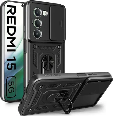 Produktbild von Handyhülle mit Ring für Xiaomi Redmi 15 4G / 5G, Tech-Protect Camshield Pro, Schwarz