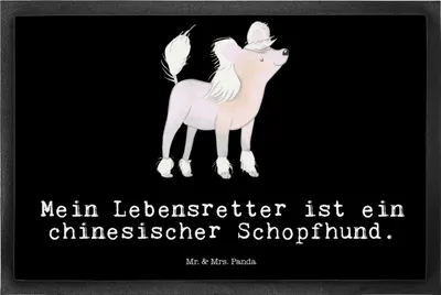 Produktbild von Mr. & Mrs. Panda Schmutzmatte Chinesischer Schopfhund Lebensretter 50 x 75 cm - Schwarz - Geschenk, fußmatte, Fussmatte, Schmutzfangmatte, Bodenvorleger, Türvorleger