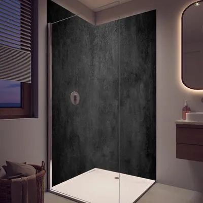 Produktbild von Duschrückwand - Wandverkleidung für Dusche aus Acryl 0,3 cm - 100 x 200 cm - Dunkler Schiefer Textur
