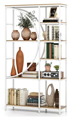 Produktbild von 6-stufiges Bücherregal, Standregal mit Metallrahmen, Raumteiler für Wohnzimmer, Arbeitszimmer und Büro, 100 x 30 x 177 cm (Weiß + Natur)