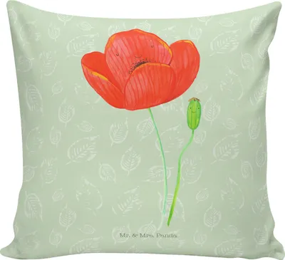 Produktbild von Mr. & Mrs. Panda kissen für sofa Blume Mohnblume - Blattgrün - Geschenk, Glaube, Dekokissen, Kuschel, Kuschelkissen, couch, Sofakissen, Motivation, Mohn, Respekt, Garten
