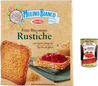 Produktbild von 12x Mulino Bianco Fette biscottate Le Rustiche 315g Zwieback Kekse + Italian Gourmet polpa 400g
