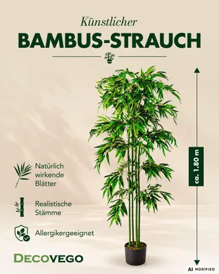 Immagine prodotto di Bambù Pianta Albero Artificiale Plastica con Legno Naturale 180cm Decovego
