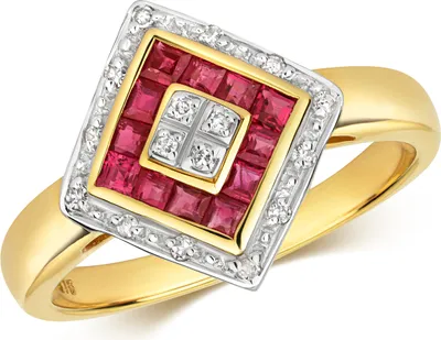 Produktbild von Eleganter 9 Karat (375) Gold Damen - Diamant Ring Brillant-Schliff 0.08 Karat H - PK mit Rubin, 55 (17.5); TRS28714RSO