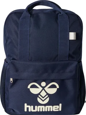 A navy blue Hummel backpack with the Hummel logo and brand name on the front.