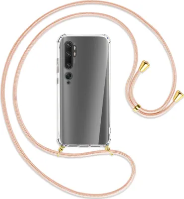 Produktbild von Handykette Backcover-Schutzhülle mit Band (Metall goldfarben) für Xiaomi Mi Note 10 (Pro) - rose peach