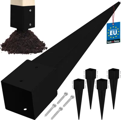 Produktbild von KOTARBAU® 4 Stk. Pfostenträger Einschlagen 121x121x750mm verzinkt-pulverbeschichteter Stahl Einschlaghülse Erdanker Einschlagbodenhülse Gartenzaun Erdungsspieß Bodenanker Einschlaghülsen Holzpfosten