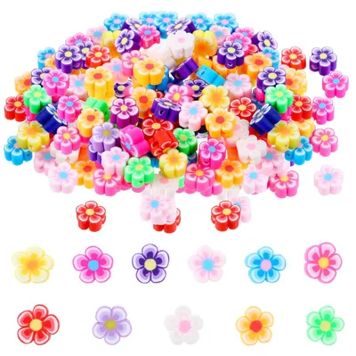 Produktbild von Polymerton-Blumenperlen - 200 Stück zum Auffädeln - Für DIY-Schmuck wie Halsketten Armbänder und Ohrringe - Bunt