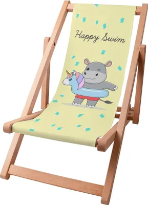 Image de Dreamroots Chaise longue enfant pliable en bois, jusqu'à 130 kg, Chaise longue pliable avec dossier inclinable en 3 positions, Happy Swim Boy