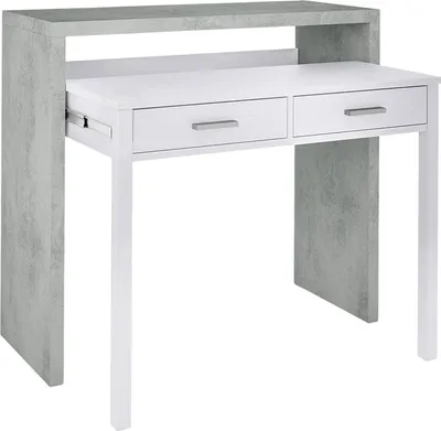 Produktbild von Konsolentisch Billings, Schreibtisch mit ausziehbarer Platte, PC-Schreibtisch mit 2 Schubladen, 99x36h88 cm, Zement und Weiß