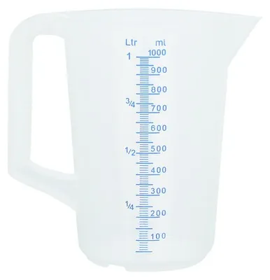 Produktbild von Messbecher, 1 l geprägte Skala, blaue Schrift