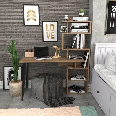 Produktbild von Skye Decor, Vina - Walnut, Schreibtisch, Nussbaum, 100 % MELAMINBESCHICHTETE SPANPLATTEN, 133 x 55 x 146,4 cm