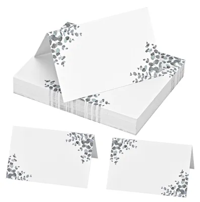 Tischkarten Eukalyptus-Design, 50 Stück, 85x55 mm, weiß