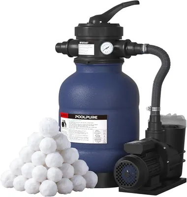 Produktbild von Sandfilteranlage 6.4 m?/h inkl. 700g Filterbälle | 7-Wege Ventil & 2in1 Adapter ?32mm - 38mm | Poolfilter mit Druckanzeige | Ersatz für Filtersand Filteranlage für Schwimmbecken