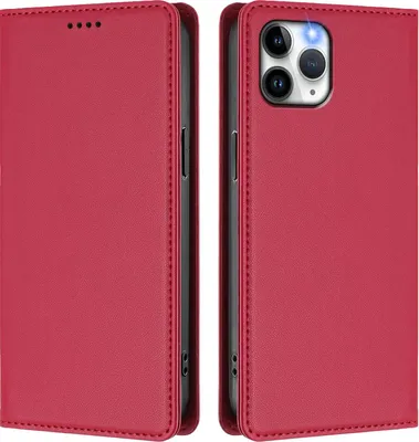Image de Etui en cuir pour iPhone 11 Pro, étui magnétique en cuirPolyuréthaneavec support Rouge
