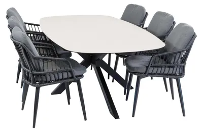 Produktbild von 7-teiliges Garten-Set | 6 Isabel Gartenstühle | Malaga Gartentisch 240 x 115 cm | Schwarz