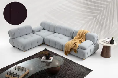 Produktbild von Wohnzimmer Ecksofa Sofa Stoff Sofas Eck Grau Modern Polyester Design