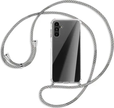 Produktbild von Handykette Backcover-Schutzhülle mit Band (Metall silberfarben) für Samsung Galaxy A13 5G - weiß/grau kariert