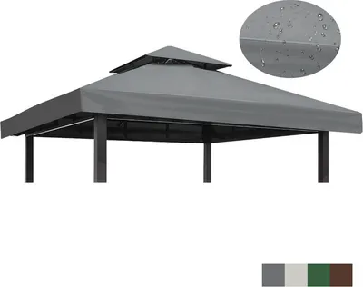 Image de （Beige）Auvent de remplacement double toit pour pavillon Toit de pavillon étanche anti-UV Toit de pavillon PA-revêtu Toit de pavillon de remplacement pour Yard Patio Garden Canopy Sunshade