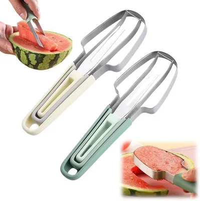 3-in-1 Wassermelonenschneider, Edelstahl, grün+gelb