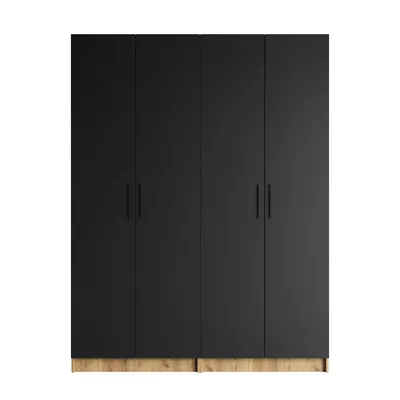 Produktbild von Viertüriger Kleiderschrank NORA mit Griffen, Gold Craft / Schwarz