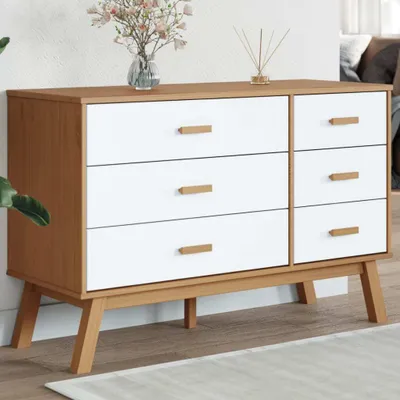 Produktbild von Schubladenschrank OLDEN Weiß und Braun Massivholz Kiefer 358593