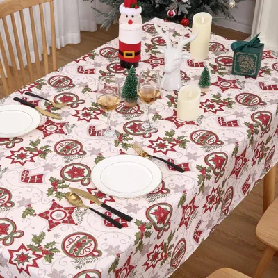 Productafbeelding van Kersttafelkleed, rechthoekig, waterafstotend, sterrenmotief, 132x178 cm, wit