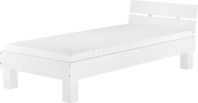 Produktbild von Einzelbett Buche massiv 90x200 Bett Bettrahmen Gästebett waschweiß Zubehör wählbar V-60.86-09WRollrost und Matratze inkl.