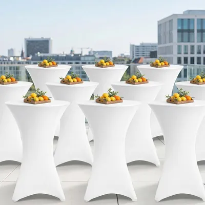 Immagine prodotto di Eikuavons, 10 copritavoli elasticizzati bianchi per tavoli alti da bistrot, ø 80×110 cm