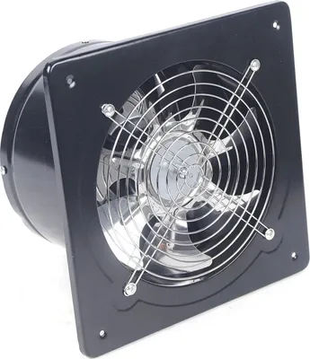 Obrázek produktu pro Průmyslový odtahový ventilátor – axiální ventilátor – 20 cm, 850 m³/h, 80 W, 220 V, 7 ocelových lopatek, motor chráněný proti vlhkosti – černý