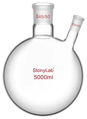 5L 2-Hals Rundkolben, Borosilikatglas, 45/50 + 24/40 NS
