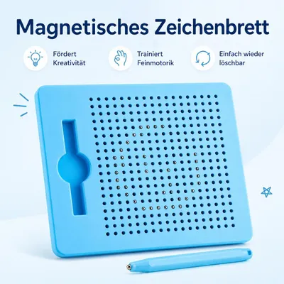 Produktbild von Magnetische Zeichentafel für Kinder mit Stahlkugeln & Magnetstift – Lernspielzeug zum Schreiben, Malen und Üben – blau