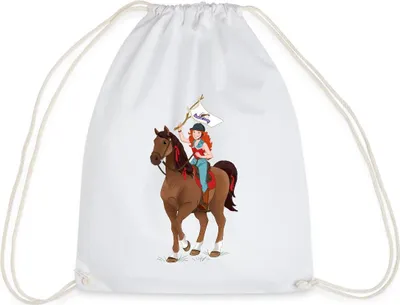 Produktbild von Spreadshirt Schleich Horse Club Hannah auf Pferd Cayenne Turnbeutel, One size, Weiß