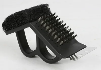 Produktbild von Grill-Reinigungsbürste 3-in-1 mit Messingborsten, Schwamm & Schaber – Grillbürste für BBQ, Grillrost & Backblech Reinigung
