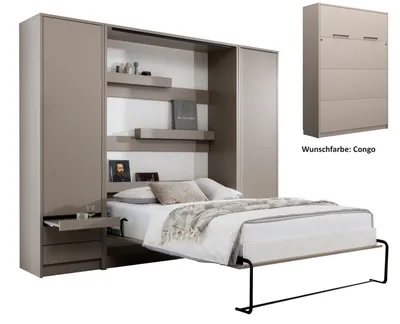 Produktbild von Schrankbett Wandbett Klappbett vertikal GN 140x200 mit Schreibtisch LED und 2 Schränken Congo