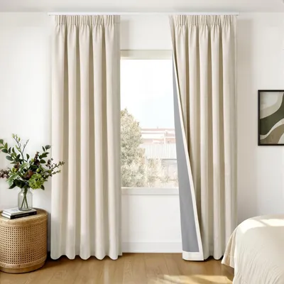 Verdunkelungsvorhänge 2er-Set, Linnenlook, 140x260 cm, Creme