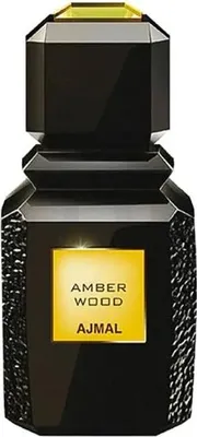 A black perfume bottle with a gold label.