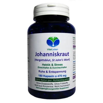 Produktbild von Johanniskraut natürliches Hypericin 180 Kapseln Ruhe & Entspannung NATUR Pur ohne Zusatzstoffe Kein Extrakt.