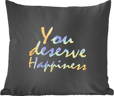 Produktbild von MuchoWow® Zierkissen Sofakissen Wohnzimmer Dekokissen 40x40 cm Zitate - Glücklich - Gold - Schwarz - Foto Kissen - Schlafzimmer Dekoration