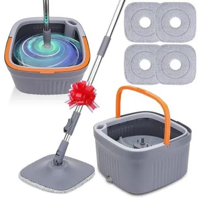 Produktbild von Famanu Wischmopset mit Eimer - 360° drehbare Mop mit Auswringer und Teleskopstiel für alle Böden