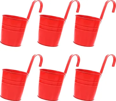 Produktbild von 6er Set Blumentopf hängend - Hängetopf - Pflanztopf - Übertopf - Hängeblumentopf - Metall rot - Ø 9/13 cm - B/H/T ca. 13 x 28 x 24 cm - mit abnehmbaren Haken