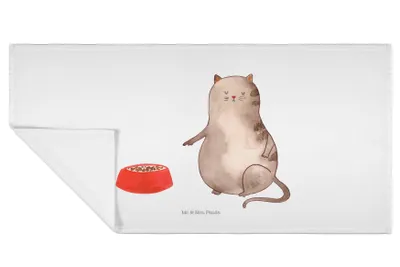 Produktbild von Mr. & Mrs. Panda Handtuch Katze Fressen - Weiß - Geschenk, 50x100, Flauschtuch, kleines, Baumwollhandtuch, baumwolle