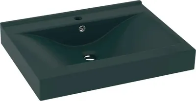 Immagine prodotto di Lavabo con Foro Rubinetto Verde Scuro Opaco 60x46cm in Vetroceramica