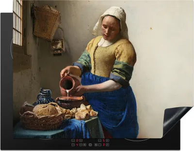 Produktbild von KitchenYeah© Herdabdeckplatte Das Milchmädchen - Kunst - Alte Meister - Vermeer , 77x59cm, Küche Deko, Glaskeramikkochfeld Herdabdeckung, Abdeckplatte fùr Kochfeld